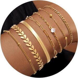 Gold Bracelets for Women trendy,Dainty14K Real Gold Plated Bracelets Set for Wom